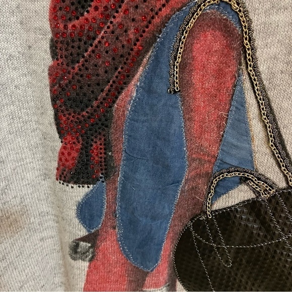 𝅺🎀 Graphic Bejewelled Ladies Longsleeve Wool Mix Top, Size M - Picture 7 of 10